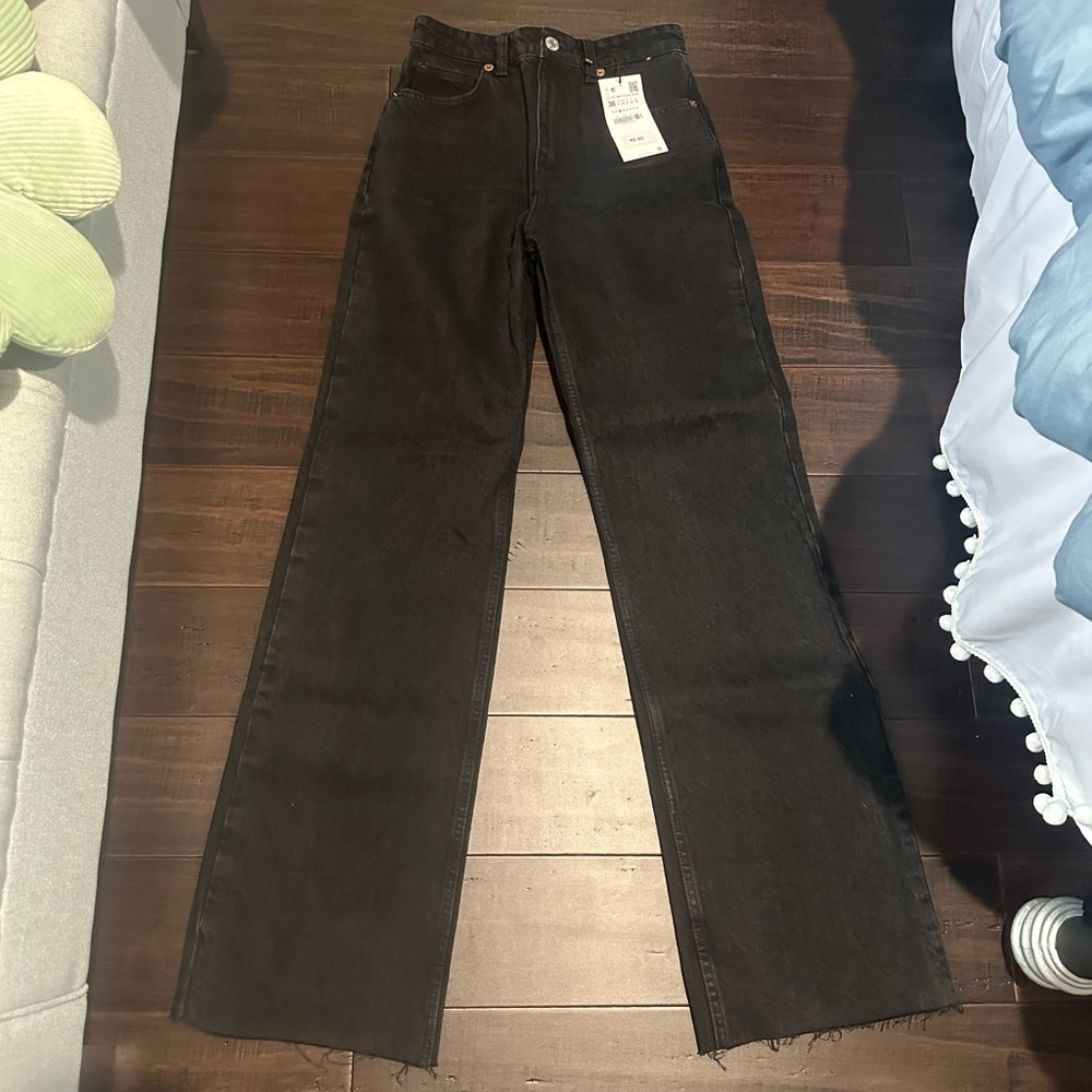 High Rise Wide Leg Zara Jeans Full Length | Size 4 | Black